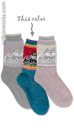 Laurel Burch Turquoise Dot Cat Socks