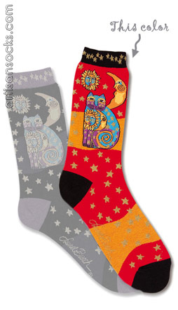 Laurel Burch Celestial Cat Orange Socks