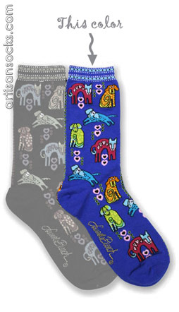 K. Bell Dog Portraits Blue Crew Socks