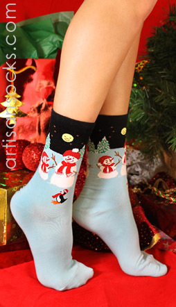 K. Bell Snowmen Socks - Winter Scene Holiday Socks