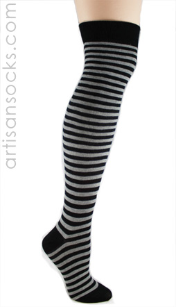K. Bell Over the Knee Striped Socks - Grey & Black Stripes
