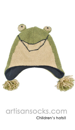 Fleece Lined Kids Animal Beanie: Kids Frog Hat