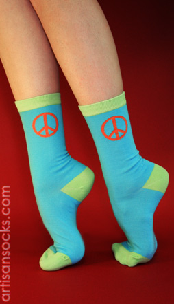 K. Bell Turquoise Peace Sign Crew Socks