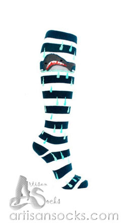 Loungefly CROWDED TEETH SHARK Striped Knee High Socks