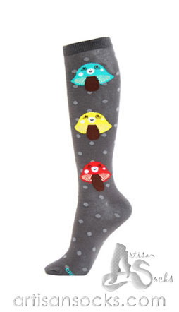 LOUNGEFLY CROWDED TEETH MUSHROOM COTTON KNEE SOCKS