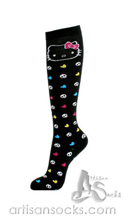 LOUNGEFLY HELLO KITTY SKULL & HEART COTTON KNEE SOCKS