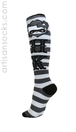 Cowgirl Hello Kitty Knee High Socks with Gray Stripes