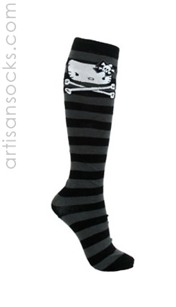 HELLO KITTY ANGRY KITTY WITH CROSSBONES KNEE HIGH SOCKS