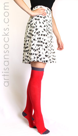Gray and Fire Engine Red Over the Knee Socks