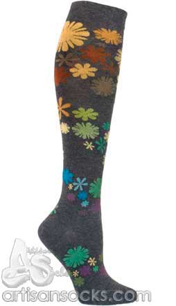 Ozone FLOWER POWER DENIM Floral Angora Knee Socks