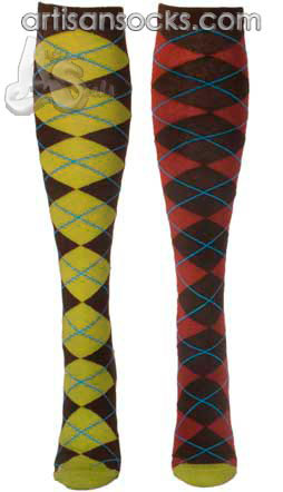 Ozone DEFINITION ARGYLES BROWN Argyle Cotton Knee Socks