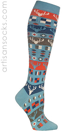 Ozone Reindeer Pattern Blue Knee High Knee Socks