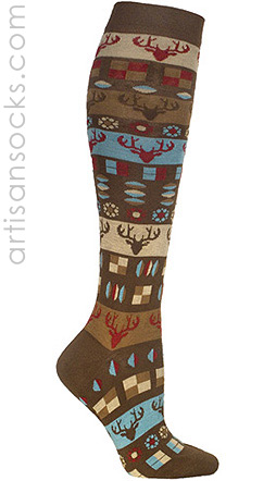 Ozone Reindeer Pattern Brown Knee High Knee Socks