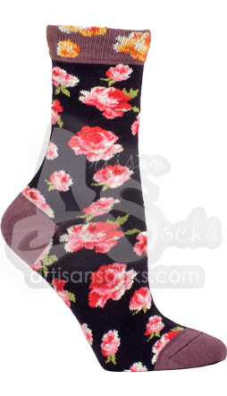 Ozone Walking on Roses Violet Floral Cotton Socks