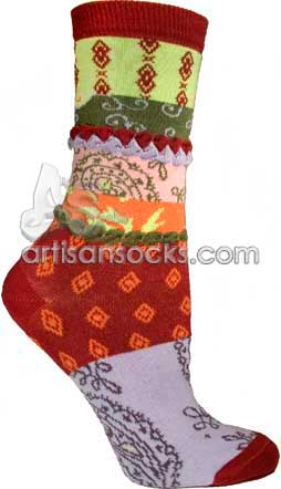 Ozone PATCH FABRIC BORDEAUX Floral Cotton Crew Socks