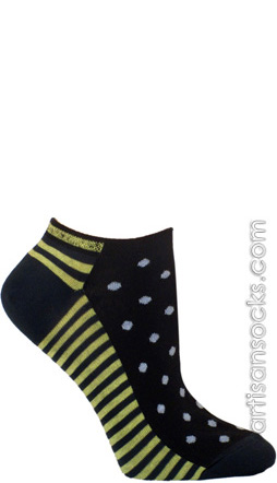 Ozone Dots and Stripes - Black Cotton No Show Socks (Footies)