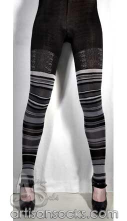 Ozone Stripe & Lace Tights - Black & Gray Striped Cotton Leggings