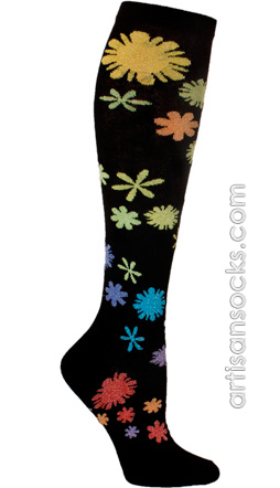 Ozone Lurex Flower Power Black Knee High Knee Socks