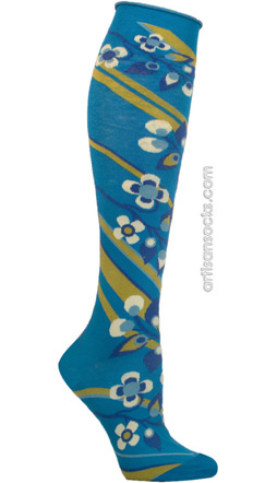 Ozone Northeast Flowers Turquoise Knee High Knee Socks