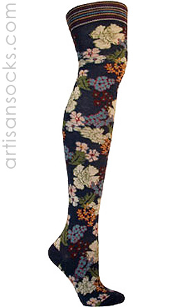 Ozone Japan Blue Floral Over The Knee Socks (OTK)