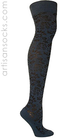 Ozone Lace Jambiere Blue Floral Print Over the Knee Socks - OTK