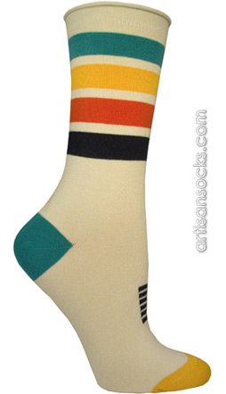 Ozone North Western Stripe Ecru Crew Sock