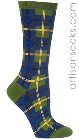 Plaid Ozone Socks - Green and Blue with Yellow