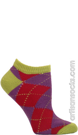 Ozone Openwork Argyle Red No Show Socks - Footies