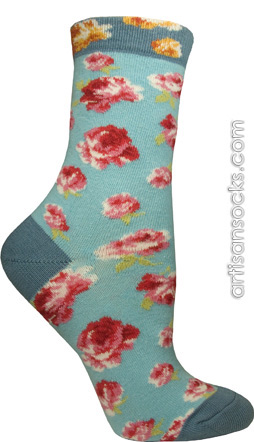 Ozone Walking On Roses- Sky Blue Crew Socks