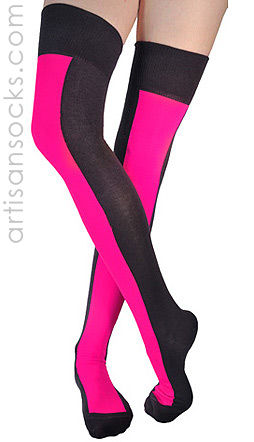 Ozone Neon Pink Racer Stripe Over the Knee Socks - OTK