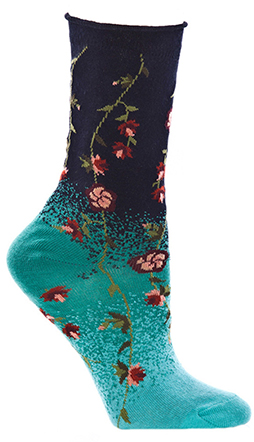 Ozone Socks Tibetan Floral Crew Socks - NAVY