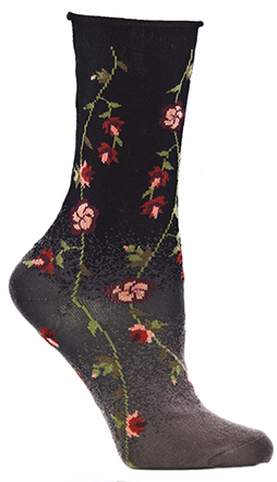 Ozone Socks Tibetan Floral Crew Socks - BLACK