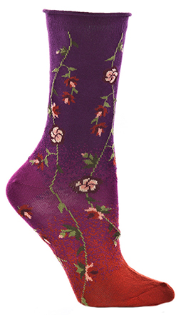 Ozone Socks Tibetan Floral Crew Socks - FUSCHIA