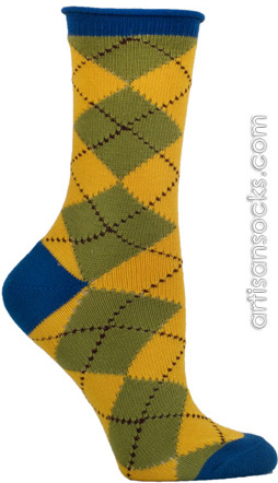 Ozone Openwork Yellow Argyle Crew Socks