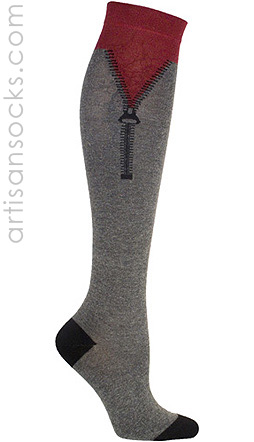 Ozone Graphic Zipper Grey Knee High Knee Socks