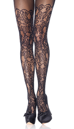 Black Floral Vine Net Tights- Black Floral Vine Net Tights