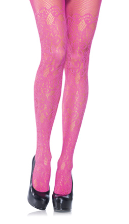 Pink Floral Vine Net Tights-Plus Size