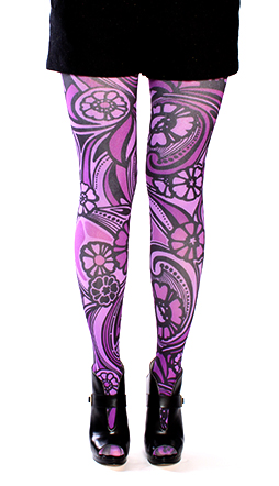 Purple Floral Print Tights