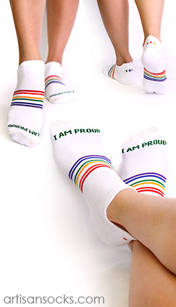 Pride Socks - Striped Footie Socks with Rainbows