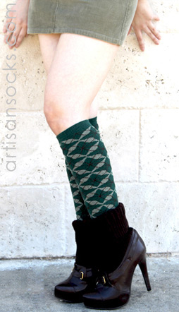 RocknSocks Forest Green Diamond Pattern Knee Highs