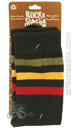 RocknSocks Go Team Rasta Black Cotton Striped Socks