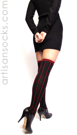 RocknSocks Slick Black Vertical Striped Cotton Over the Knee Socks (OTK)