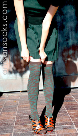 RocknSocks Green Zebra Print Over the Knees