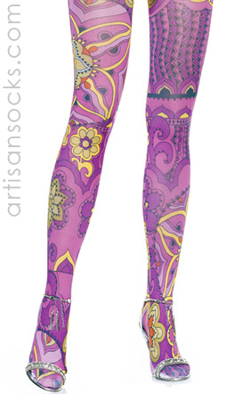 Sexy Purple Retro Print Tights