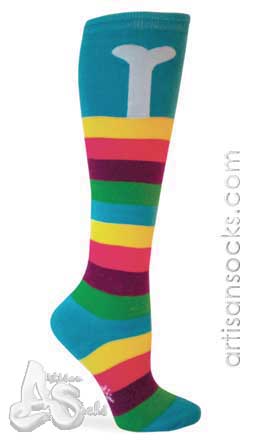 Sock It To Me Rainbone Striped Cotton Knee High Socks