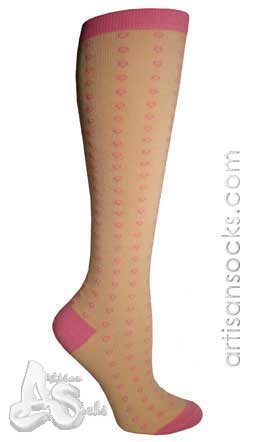 Sock It To Me Peach Hearts Geometric Print Cotton Knee High Socks