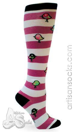 Sock It To Me Bird Striped Cotton Knee High Socks