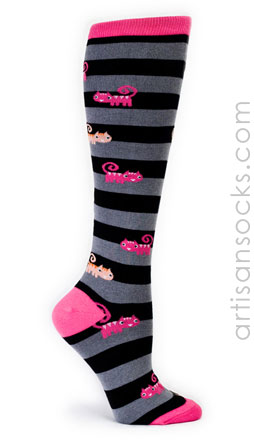 Black and Grey Striped Knee Highs - Cats