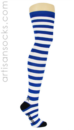 Sourpuss Blue and White Striped Thigh Highs