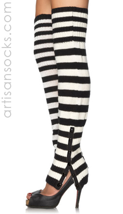 Striped Extra Long Side Snap Leg Warmers